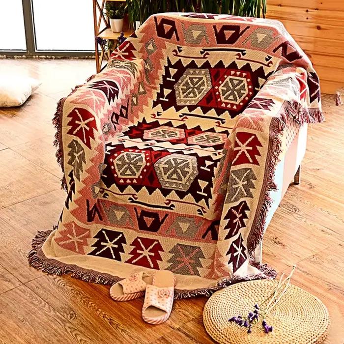 Rétro Plaid hiver coton lin tissé ligne couverture canapé serviette tricot épaissi chaud tapis bohème Boho jeter voyage couvre-lit