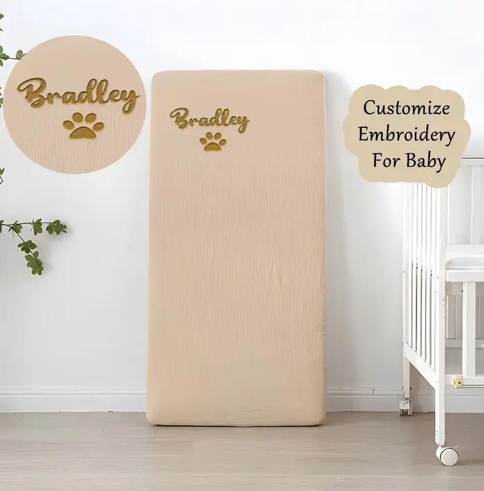 Drap-housse en mousseline de coton pour bébé, protège-matelas pour enfants, nom personnalisé