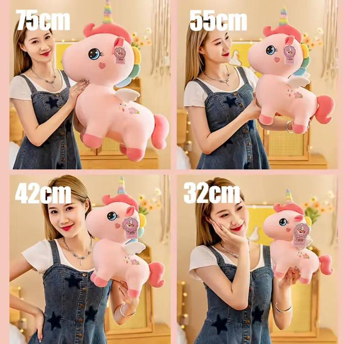 Peluche licorne rose mignonne avec ailes, poupée douce, animaux Kawaii, princesse, dessin animé, coussin, cadeau d'anniversaire pour fille