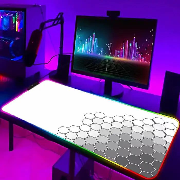 Tapis de souris d'art géométrique XXL RGB tapis de souris de jeu HD accessoires de joueur grand tapis de souris lumière LED tapis d'ordinateur avec rétro-éclairage