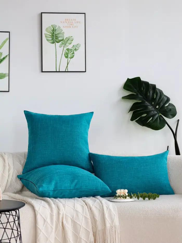 Juste de coussin en lin bleu lac pour la maison