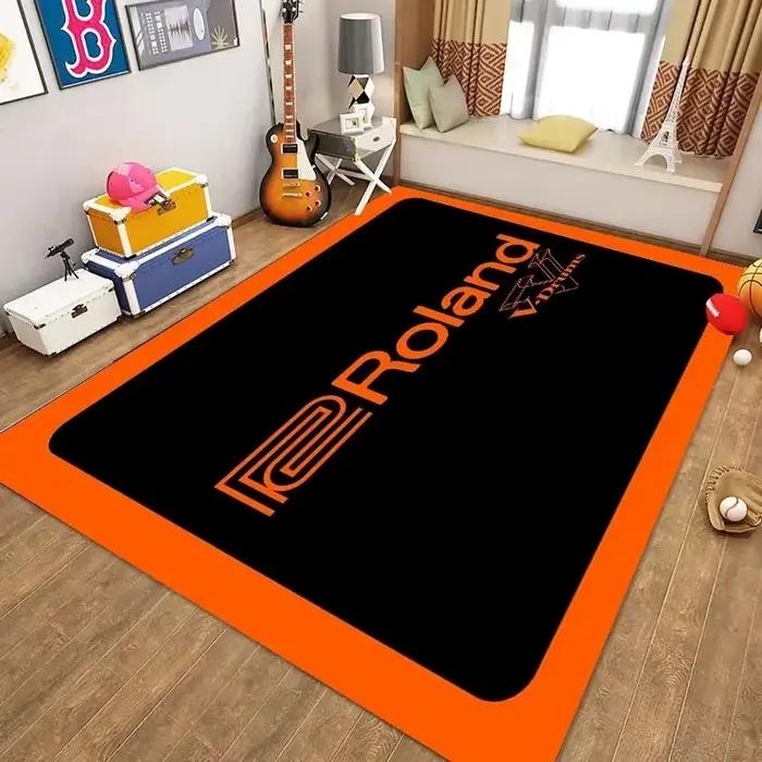 VIKAMA Tapis rétro noir et orange imprimé Roland