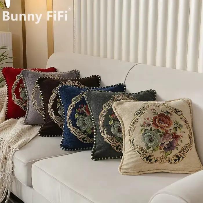 Housse de coussin à fleurs Folk personnalisée, 45x45cm, décorations Jacquard brodées pour la maison, frontière, taies d'oreiller, coussins décoratifs pour lit
