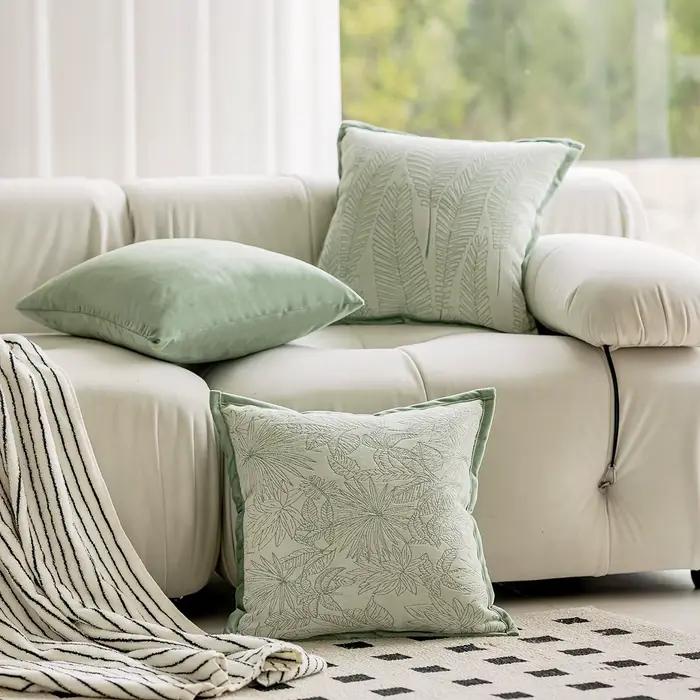 Housses d'oreiller en Chenille douce vert sauge 45x45cm