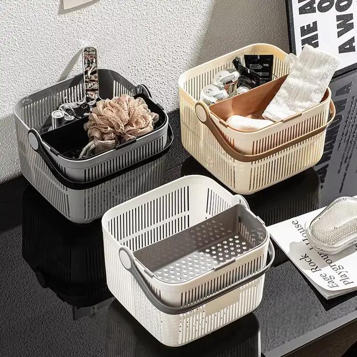 Panier de rangement portable en plastique pour salle de bain