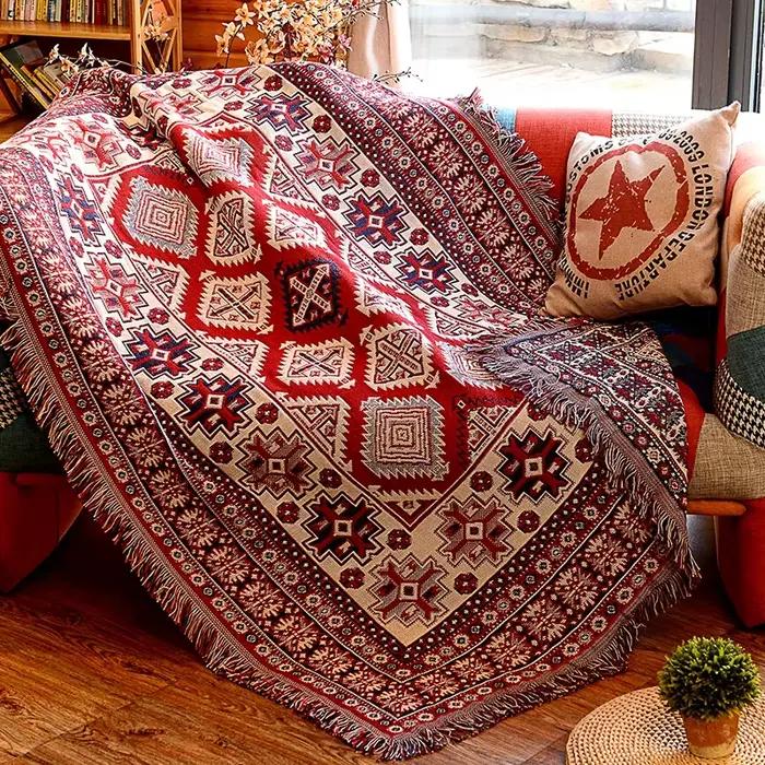 Rétro Plaid hiver coton lin tissé ligne couverture canapé serviette tricot épaissi chaud tapis bohème Boho jeter voyage couvre-lit
