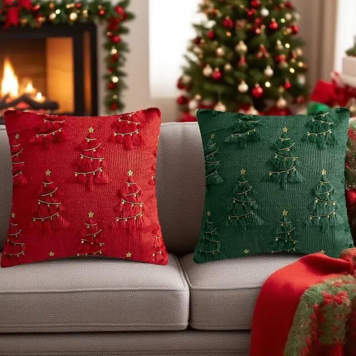 Housse de coussin décorative en peluche de noël
