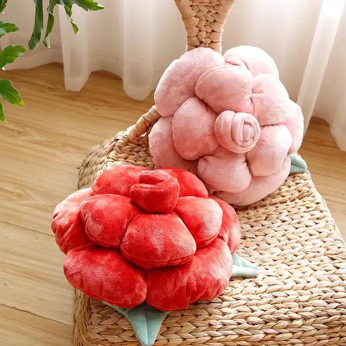 Coussin en peluche Design Rose avec fleurs, oreiller de taille créatif, joli coussin de taille pour dos de canapé de chevet et de voiture