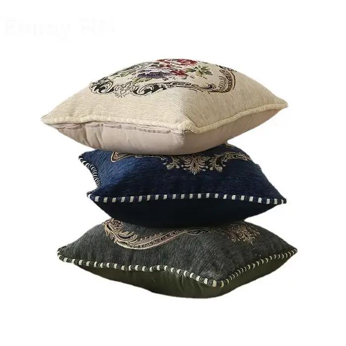Housse de coussin à fleurs Folk personnalisée, 45x45cm, décorations Jacquard brodées pour la maison, frontière, taies d'oreiller, coussins décoratifs pour lit