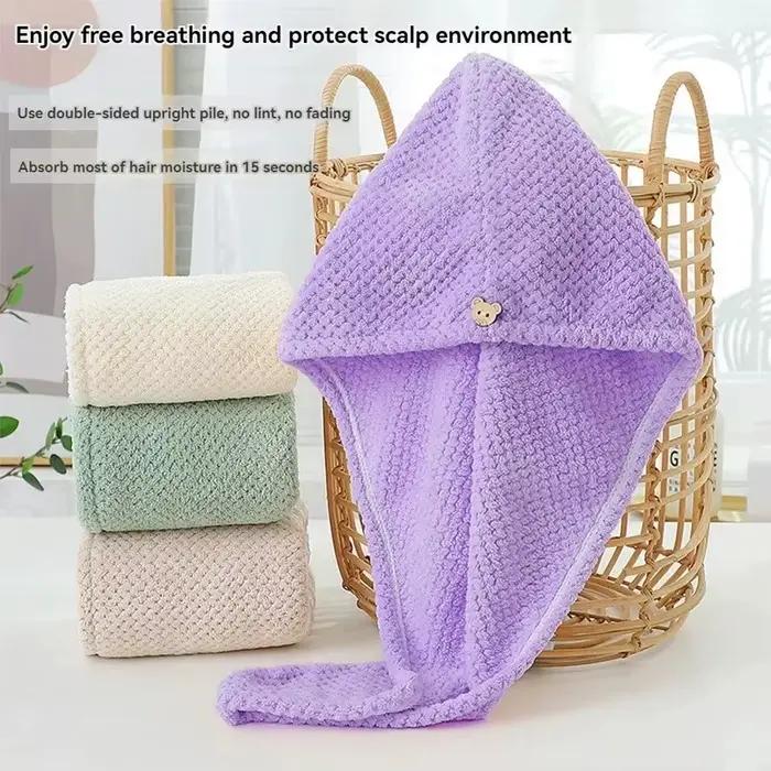 Tête d'ananas essuyage séchage rapide grille féminine bonnet de cheveux secs Double couche épaissi absorbant corail