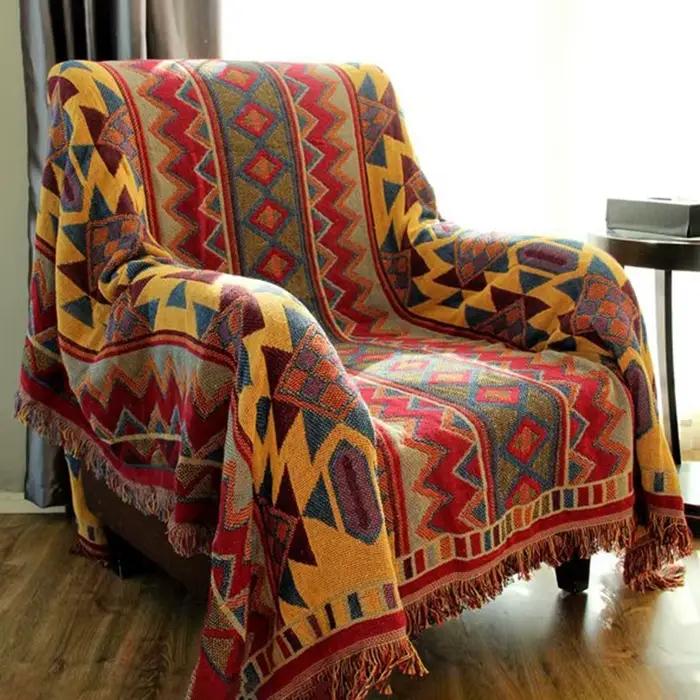 Rétro Plaid hiver coton lin tissé ligne couverture canapé serviette tricot épaissi chaud tapis bohème Boho jeter voyage couvre-lit