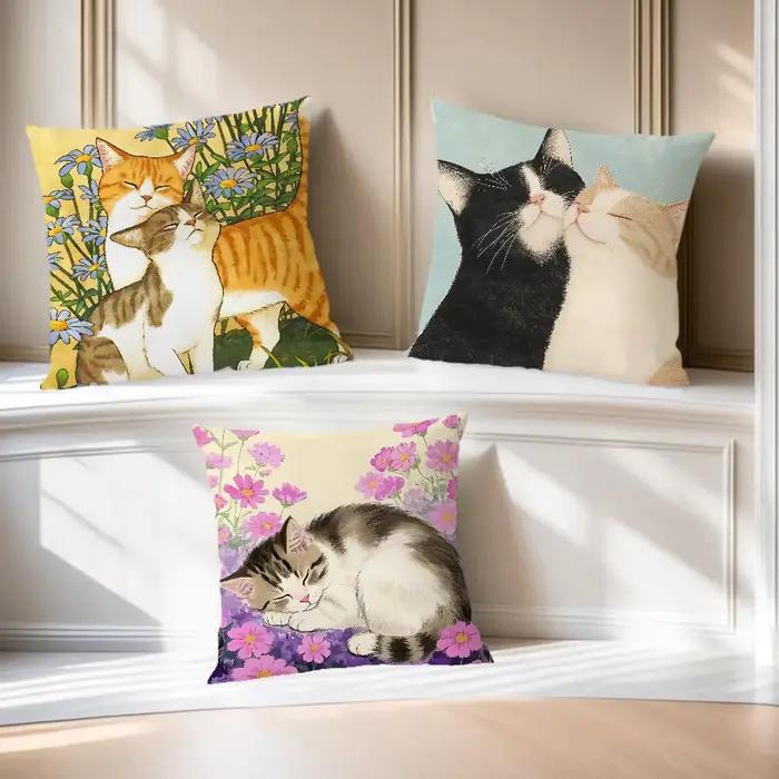 Housse de coussin à fleurs pour chaton mignon