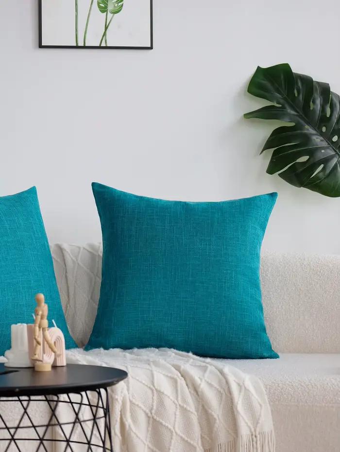 Juste de coussin en lin bleu lac pour la maison
