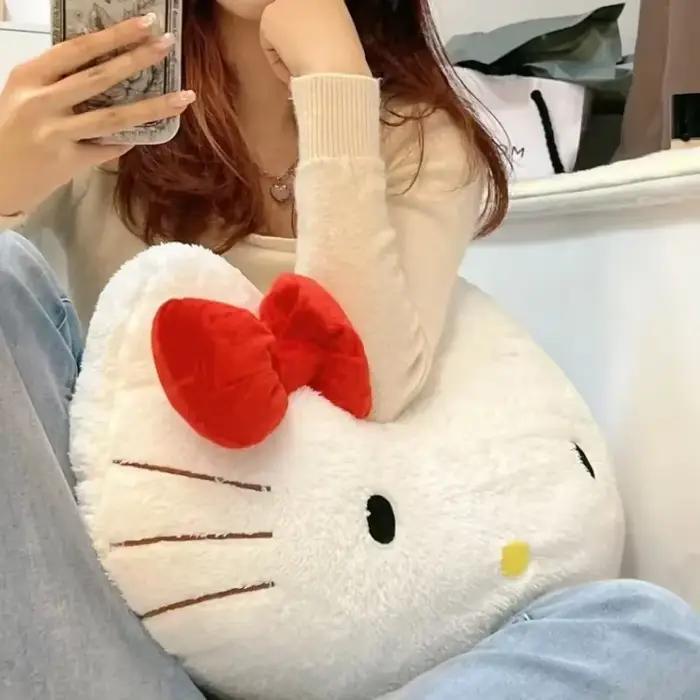 Peluche Anime Hello Kitty, Coussin Mignon en Forme de Tête de Dessin Animé, Coussin Kawaii pour Canapé, Chevet, Voiture, Sieste, Décoration de Chambre