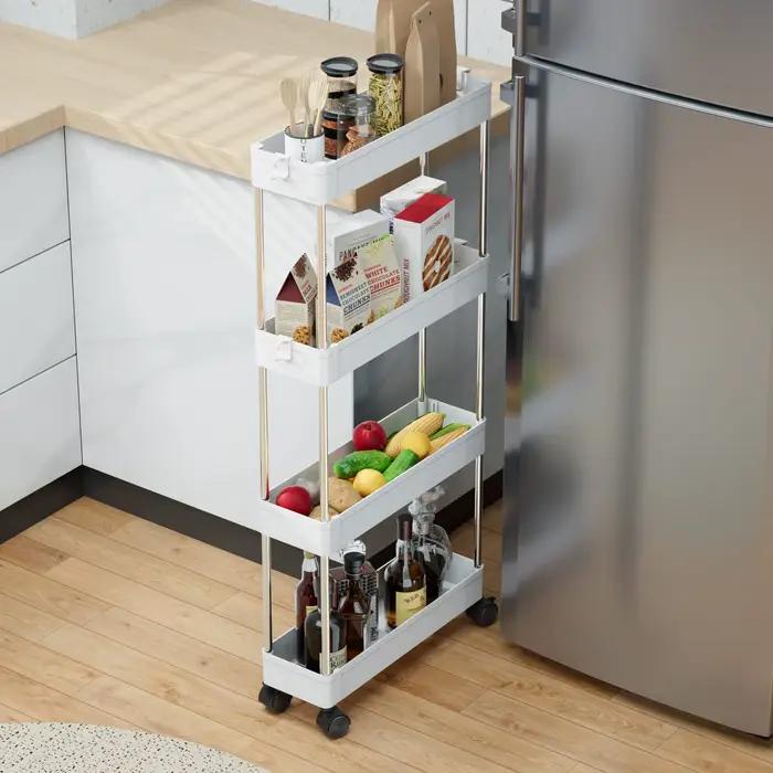 Support de rangement multifonction pour salle de bain, 3/4 couches, avec roulettes, organisateur de produits d'hygiène alimentaire, chariot de rangement pour salon et cuisine