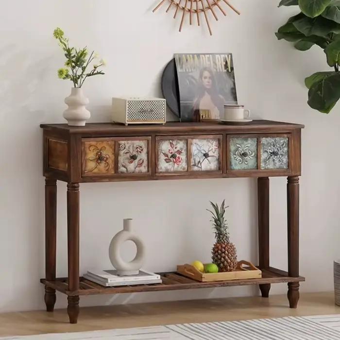 Meuble à chaussures vintage en bois massif avec tiroirs, armoire de style mid-century, meubles de rangement colorés pour chambre et couloir