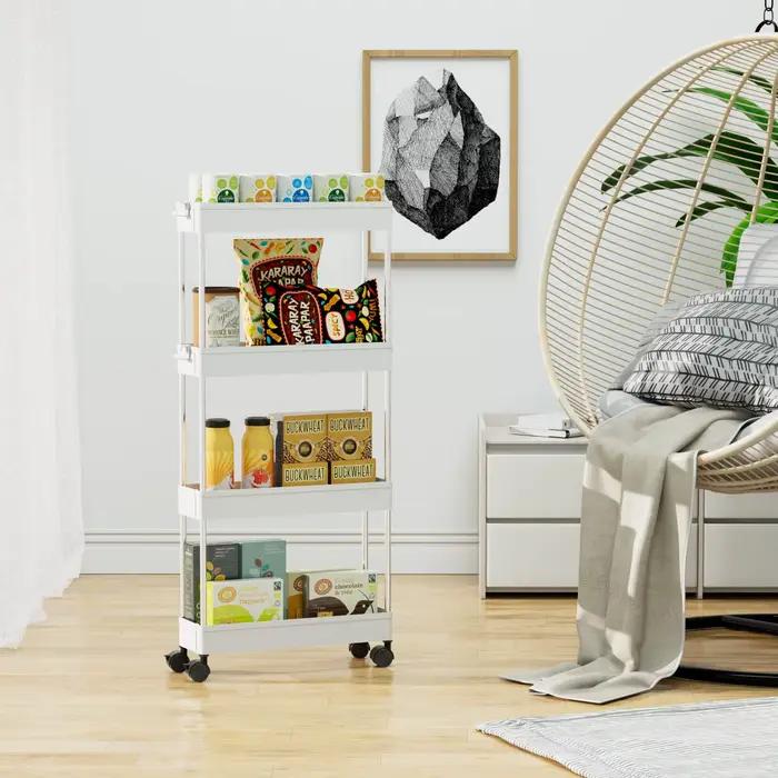 Support de rangement multifonction pour salle de bain, 3/4 couches, avec roulettes, organisateur de produits d'hygiène alimentaire, chariot de rangement pour salon et cuisine