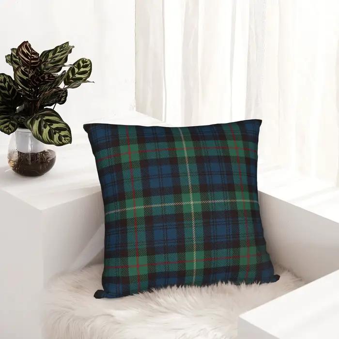 Tartan rustique vert et bleu noir montre Plaid vacances taie d'oreiller impression tissu housse de coussin vérifier