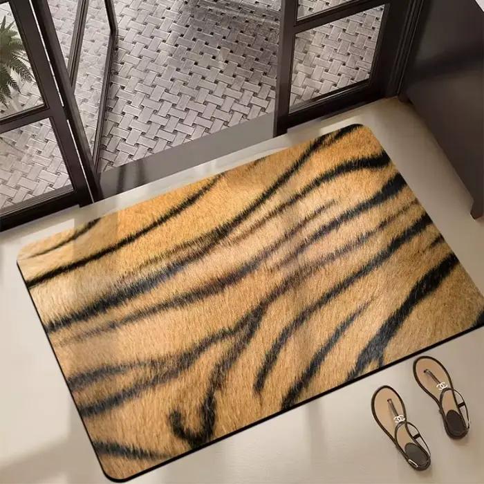 Tapis de sol absorbant en flanelle léopard pour salle de bain