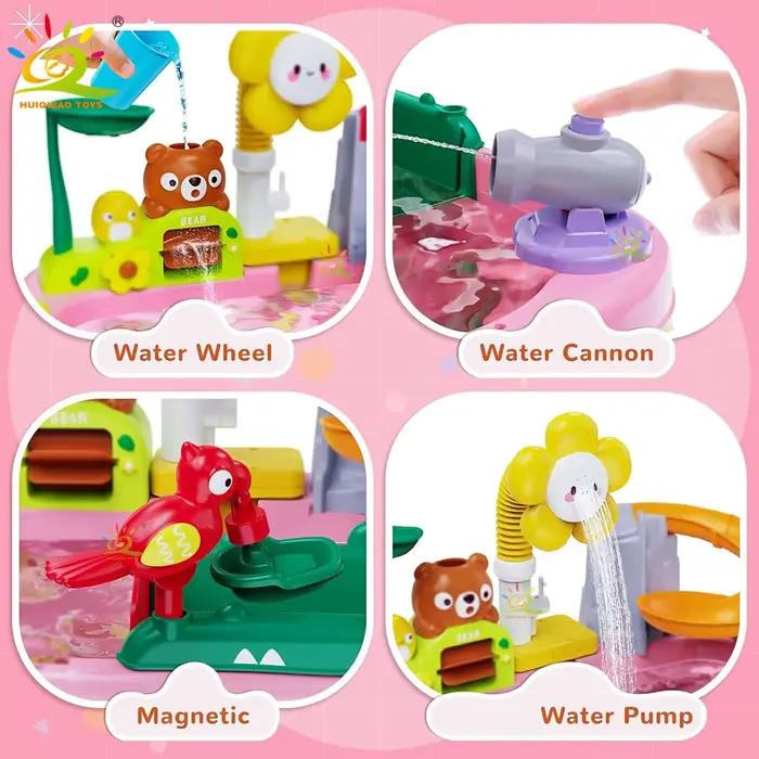 Ensemble de jeu de cuisine électrique pour enfants, évier, parc aquatique avec toboggan de pêche, jeux de rôle familiaux, jouets d'apprentissage précoce pour bébés