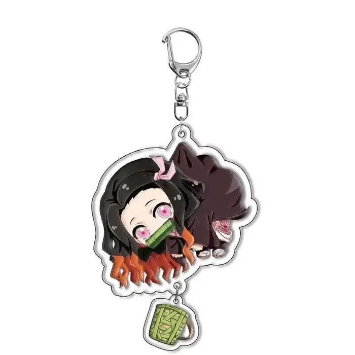 Porte-clés double face en acrylique Demon Slayer Kamado Tanjirou Tomioka Giyuu, dessin animé, créatif, kawaii, accessoire d'anime, cadeau