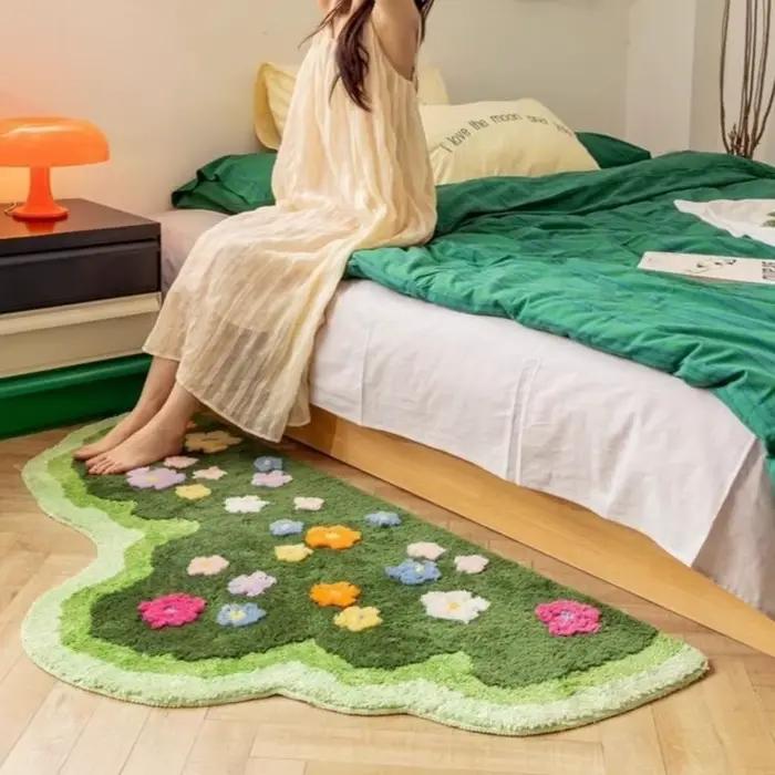 Tapis moderne irrégulier en imitation cachemire, antidérapant, à motif floral, pour chevet, absorbant, doux, pour salle de bain