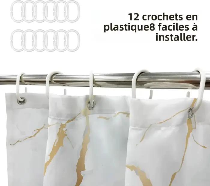 Rideau de douche imperméable en Polyester avec 12 crochets en plastique
