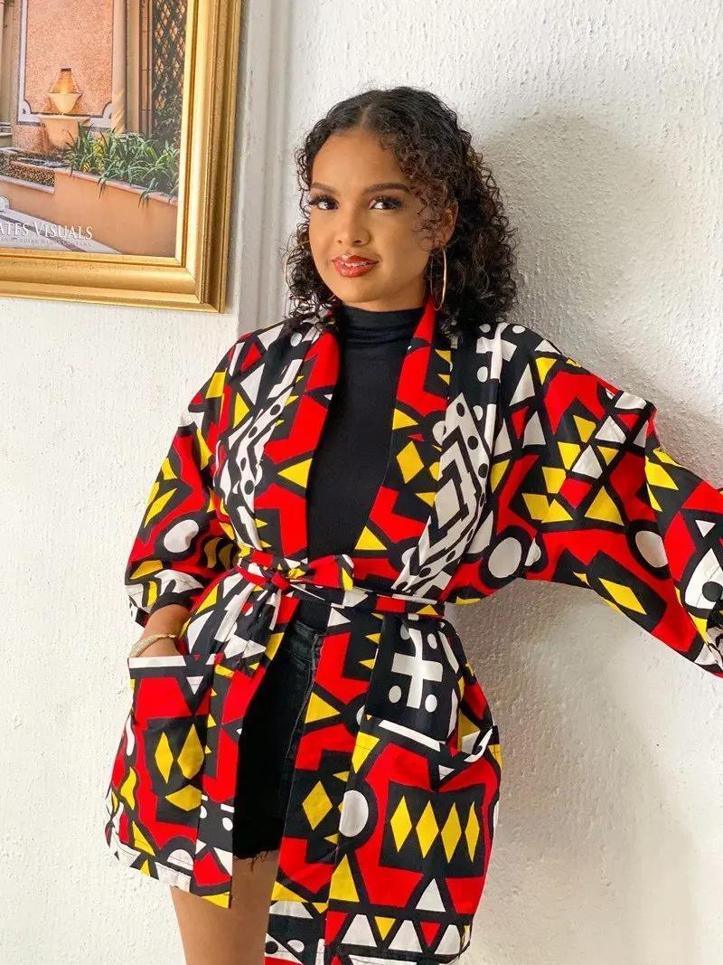 Robes africaines pour femmes, mode Kimono Cardigan manteau traditionnel imprimé Floral riche Bazin r