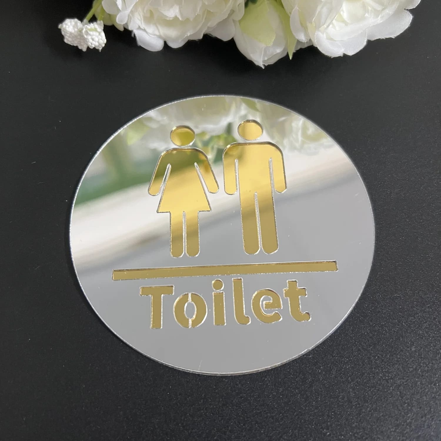 Autocollant mural 3D en acrylique effet miroir pour porte de salle de bain, affichage WC Femme & Hom