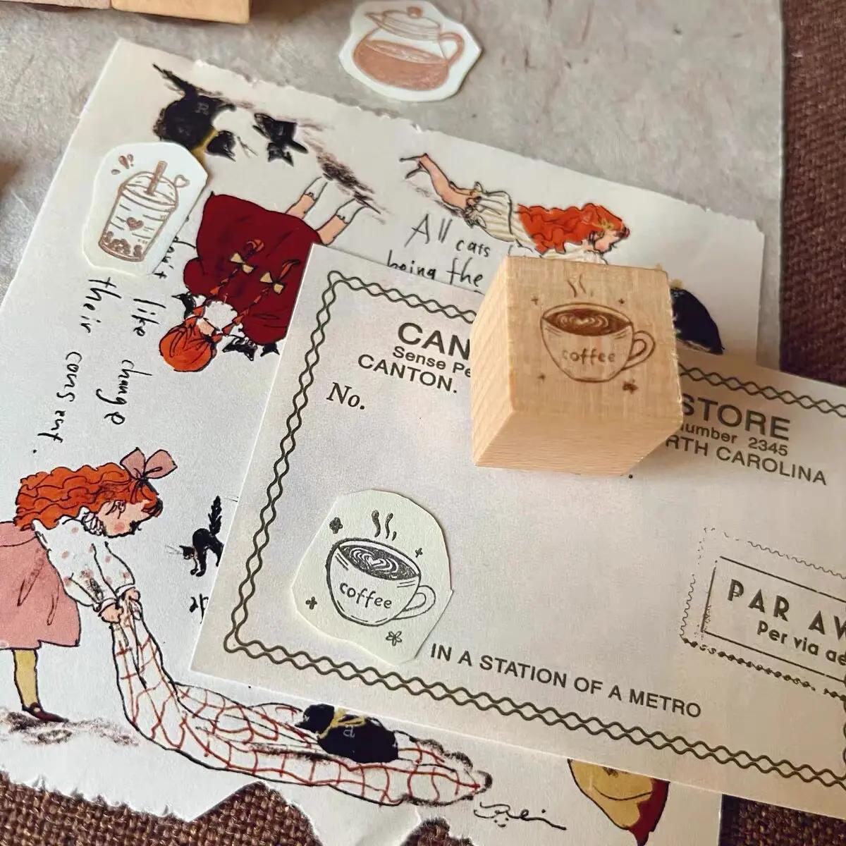 Tampon en bois sur le thème du thé de l'après-midi pour le scrapbooking et le journaling