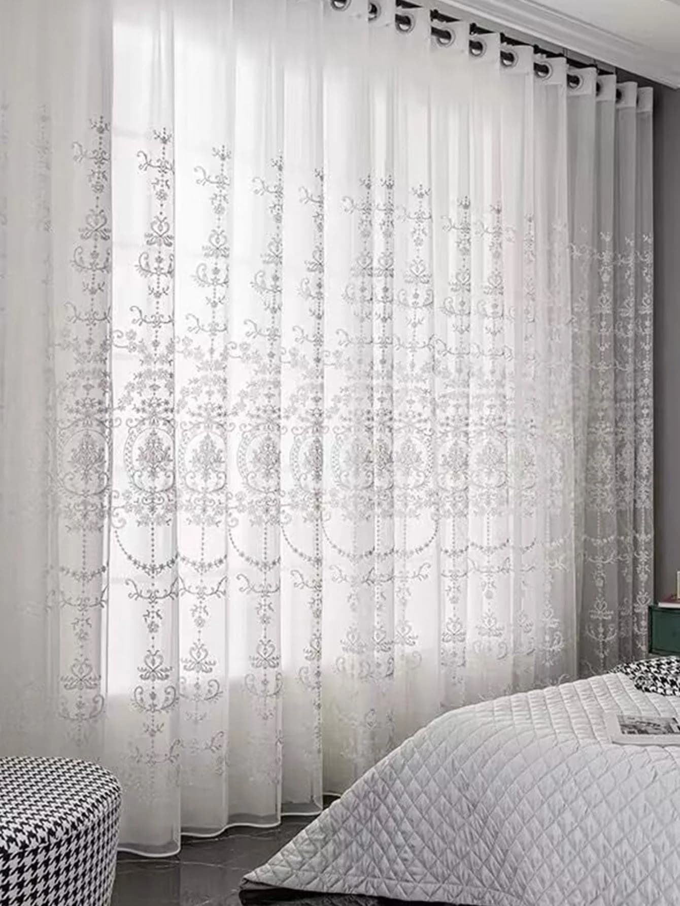 Rideaux transparents en Voile Floral brodé blanc, pour salon et chambre à coucher