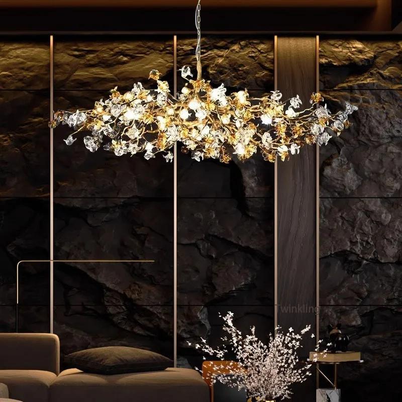 Plafond en cuivre branche de cristal lustres villa de luxe design lustre en cristal pour salon bar l