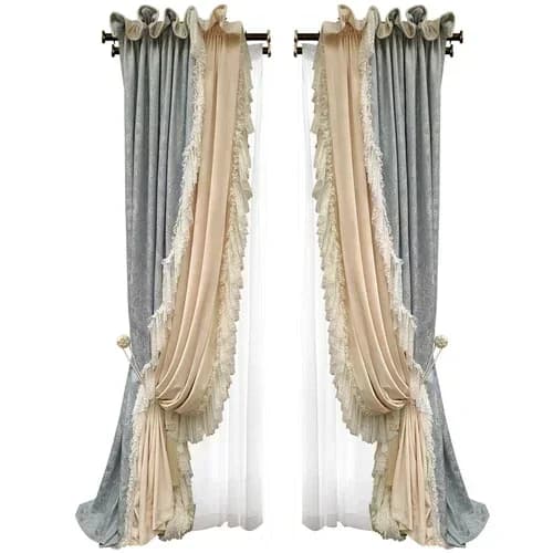 Rideaux de palais de luxe rétro en velours, lumière française, Rococo, haut de gamme, ombrage comple