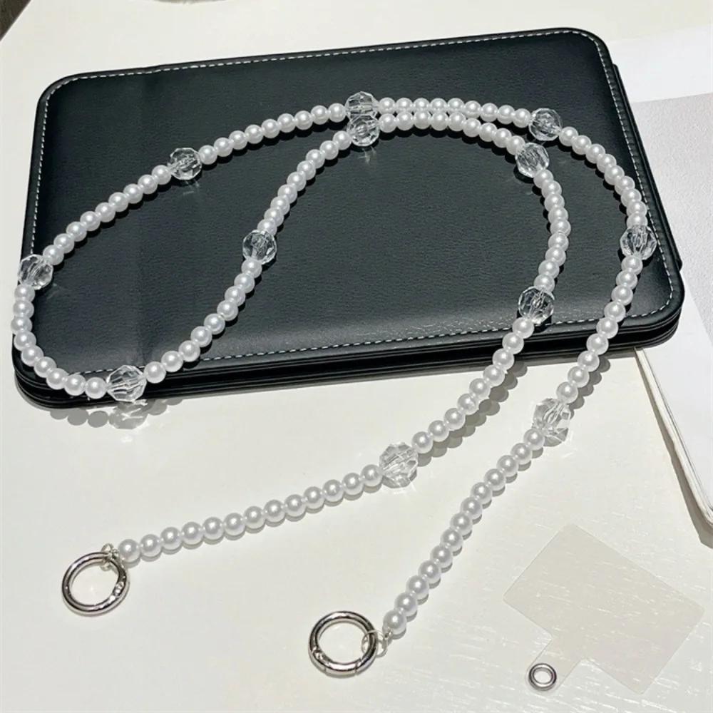 Chaîne de téléphone portable longue à bandoulière tendance, avec perles, en acrylique, style délicat