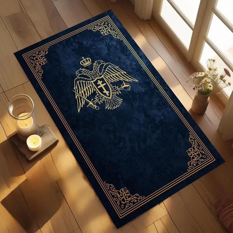 Tapis de salon de luxe traditionnel noir gothique à motif de croix orthodoxe, tapis de sol à thème c