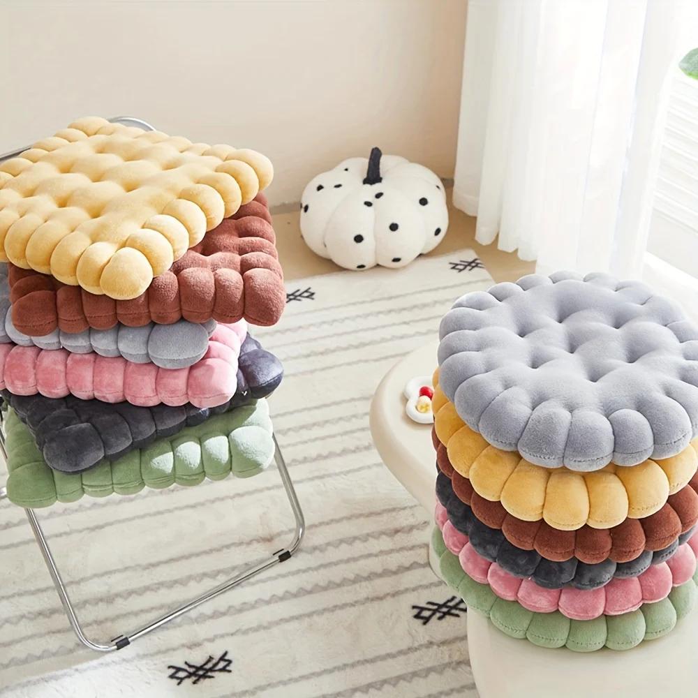 Grand coussin en peluche en forme de biscuit, coussin de siège créatif et doux, coussin de dossier décoratif en forme de cookie pour tatami japonais