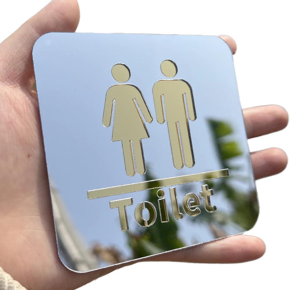 Autocollant mural 3D en acrylique effet miroir pour porte de salle de bain, affichage WC Femme & Homme, décoration DIY pour entrée de toilettes
