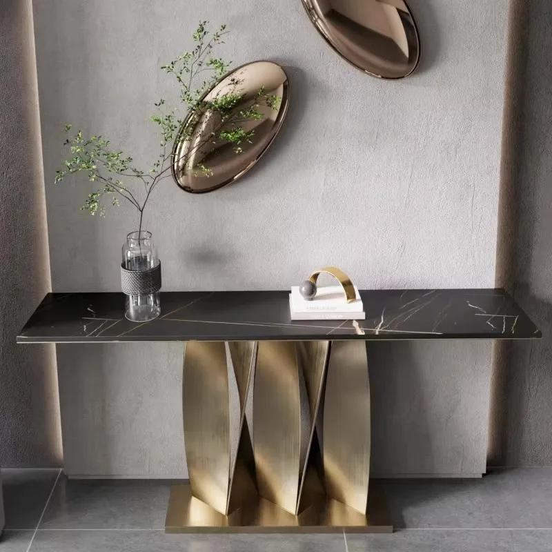 Console d'entrée de jardin d'hôtel, Table de bureau classique moderne en métal, minimaliste noir, Tavolino Soggiorno Luxuryo, meubles de couloir