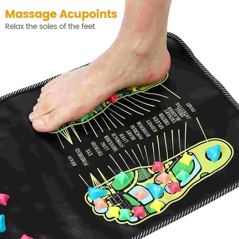 Tapis de massage des pieds de réflexologie avec pierres, pour acupression et relaxation, idéal pour les personnes âgées et les étudiants assis longtemps