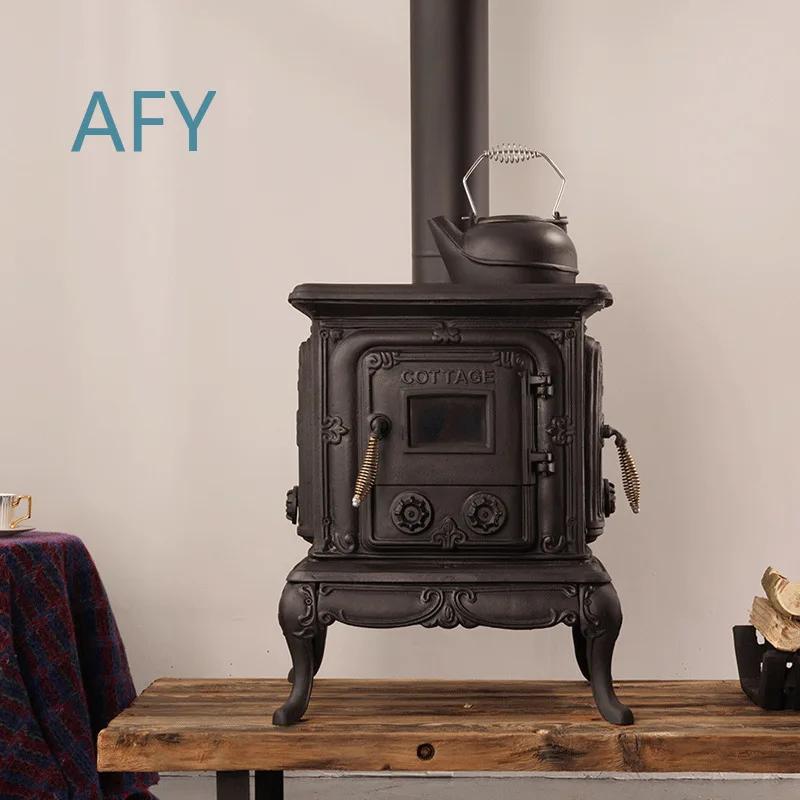 Poêle à bois en fonte authentique, pour chauffage et cuisson, grande cheminée, idéal pour maison individuelle, villa, gîte, chauffage vintage