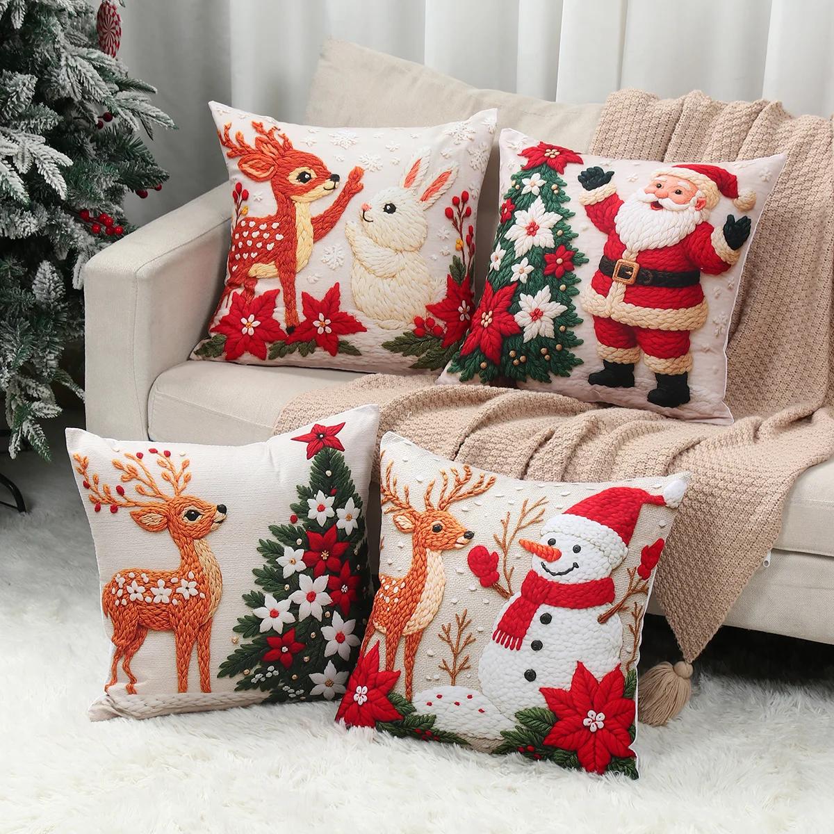 4 pièces joyeux noël housse de coussin décorations pour la maison 2025 ornement de noël taie d'oreiller cadeaux de noël Navidad cadeaux du nouvel an 2026