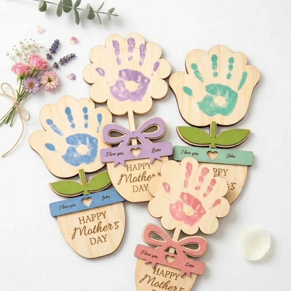 Plaque décorative peinte à la main pour la fête des mères, décoration florale de table, cadeau 2D plat pour maman, artisanat floral en bois, cadeau pour la fête des mères