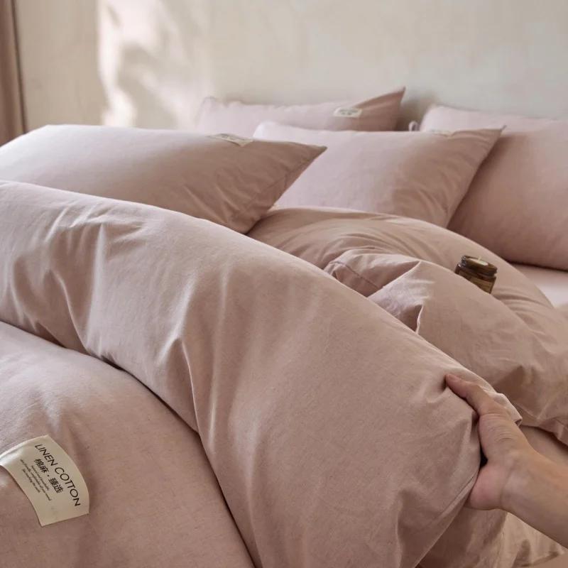 Parure de lit 4 pièces en lin et coton, ultra respirante et douce, housse de couette, drap et taies d'oreiller, pour lit simple, double, king size, pour la maison