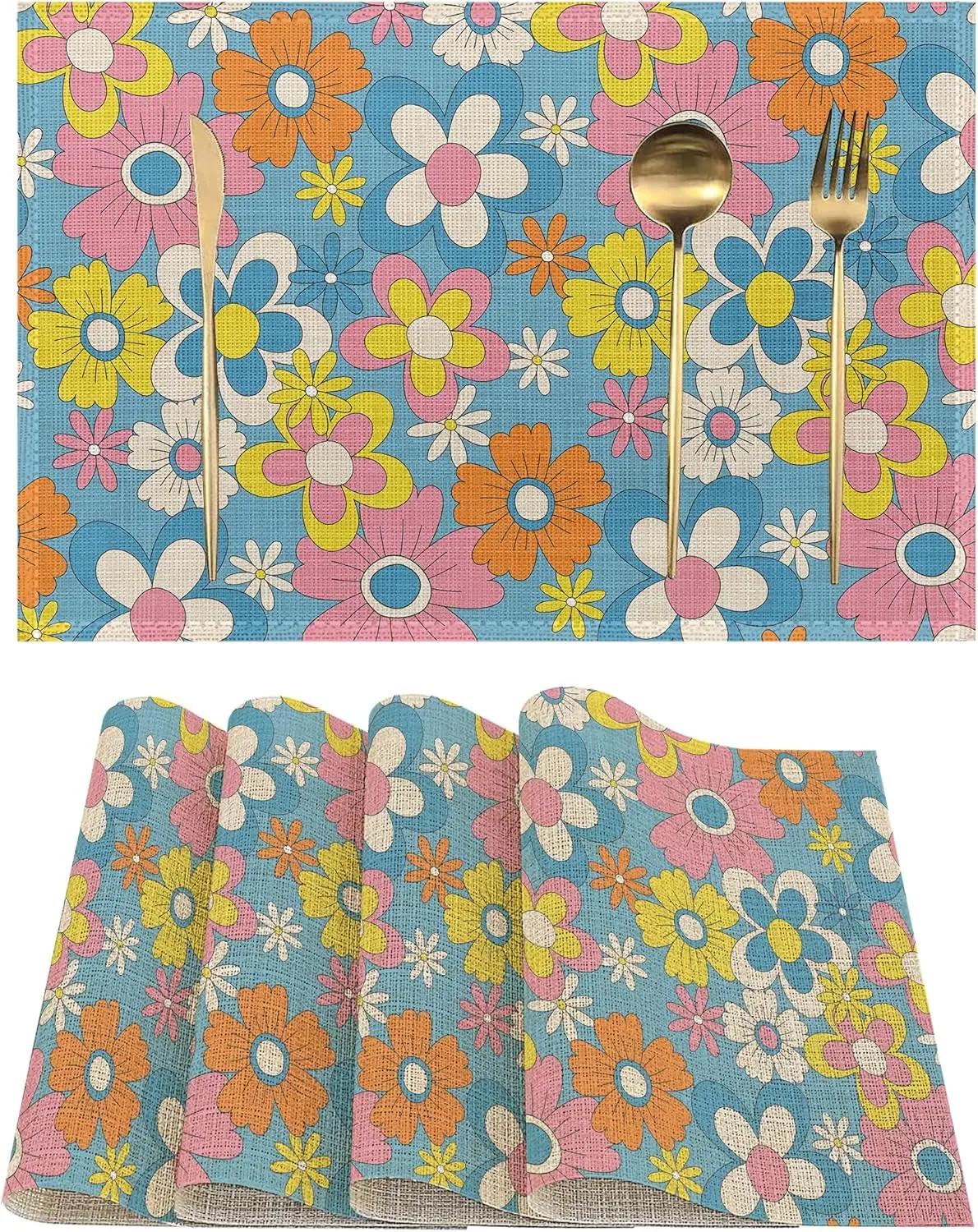 Napperons à fleurs rétro, 1 pièce, antidérapants, résistants à la chaleur, lavables, pour fête, cuisine, décoration de Table à manger