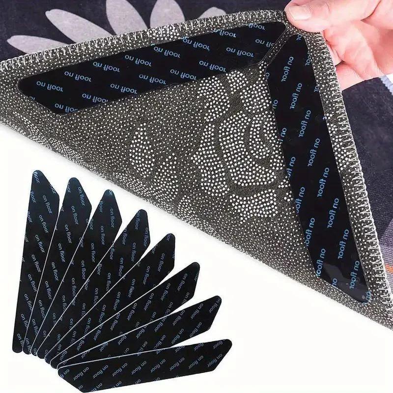 Autocollant antidérapant pour tapis, réutilisable, lavable, tapis antidérapant, patins anti-bouclage pour tapis, clips d'angle pour tapis, attaches de fixation, bande adhésive