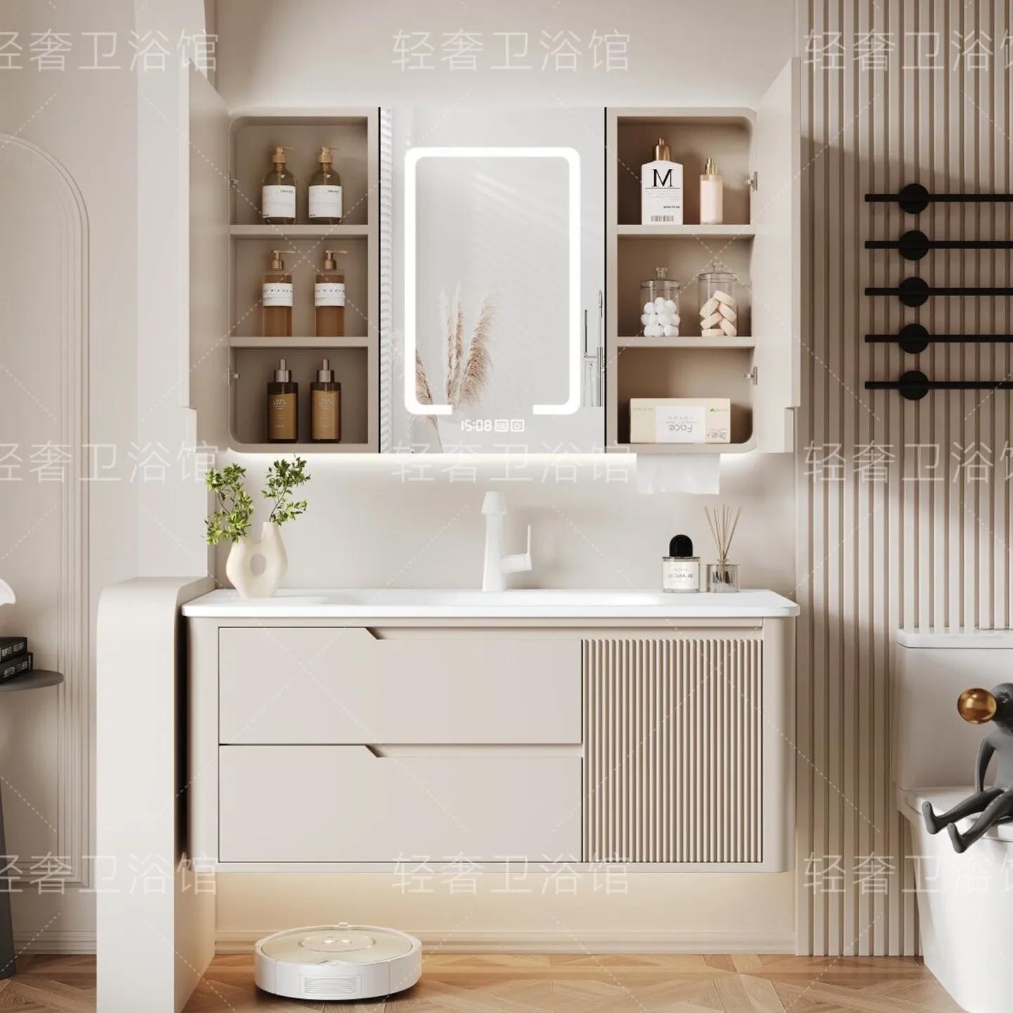 Meuble de salle de bain en Corian crème avec lavabo