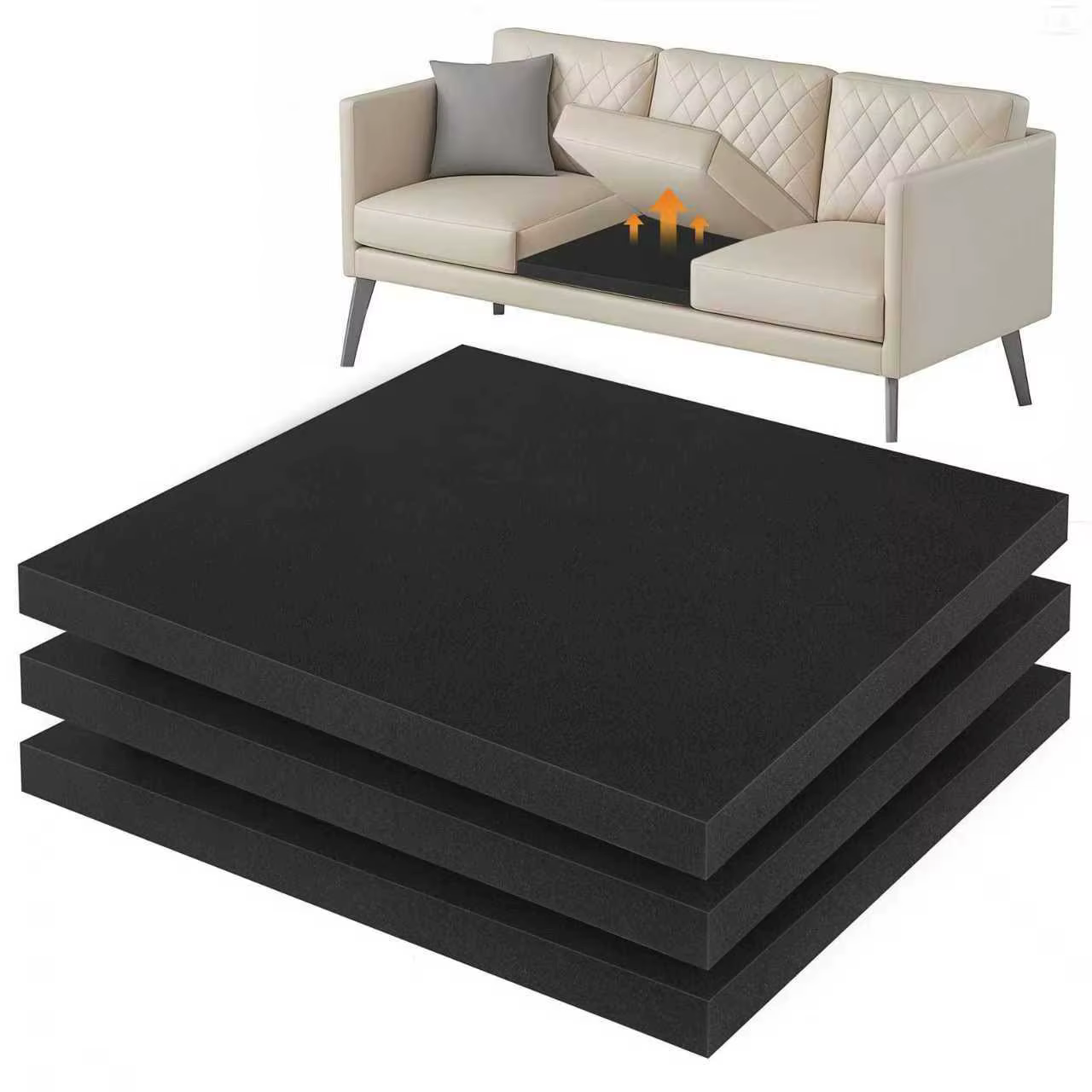 Lot de 3 supports de coussin de canapé 56 x 56 cm pour assise affaissée, insert carré grand format p