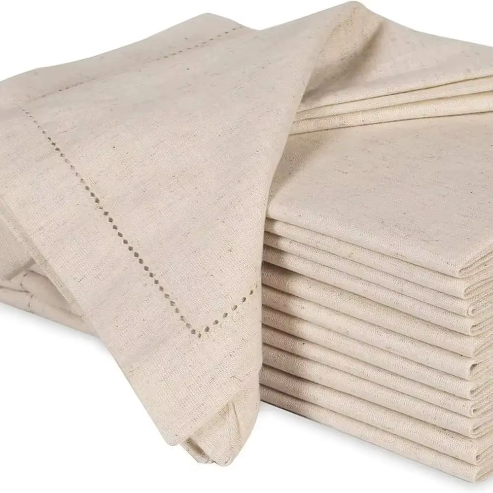 6 pièces de serviettes en lin, serviettes de table blanches en coton et lin