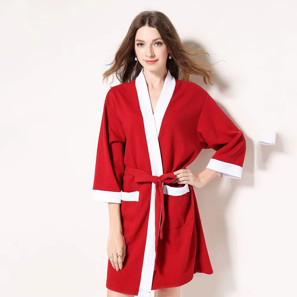 Coton gaufre hommes Kimono peignoir Robe vêtements de nuit Couple Robe noire vêtements de nuit ample