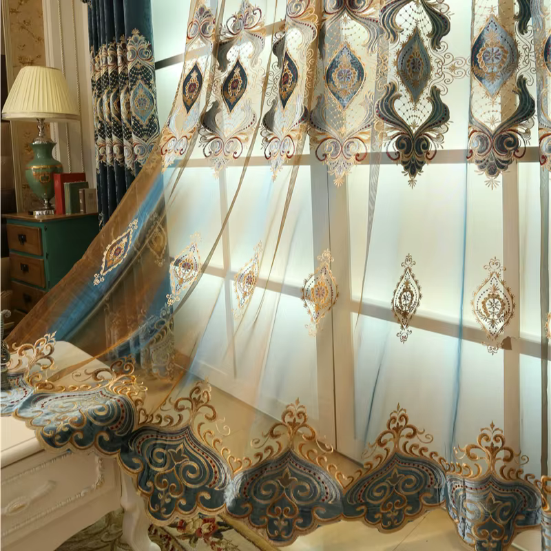 Rideaux Littératures Européens de Haute Qualité, Bleu Vert, pour Fenêtres de Salon, Classiques, Luxu
